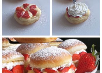 Gefüllte Krapfen mit Erdbeeren und Vanillecreme