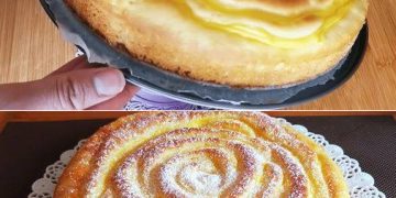 Apfelkuchen mit Vanillepudding, es schmilzt einfach im Mund