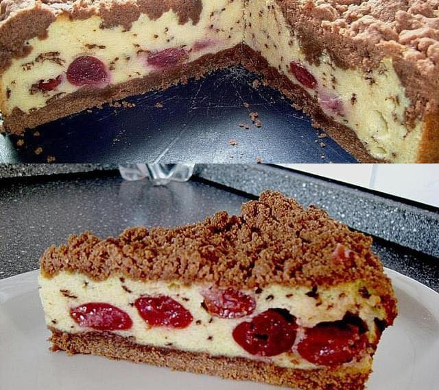 Quark Streuselkuchen mit Vanille Kirschfüllung