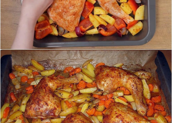 Hähnchenschenkel mit Ofen – Schmand – Gemüse