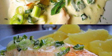 Lachs in Frühlingszwiebel Sahne Sauce