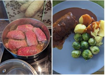 Rinderrouladen mit Rosenkohl und Kartoffeln