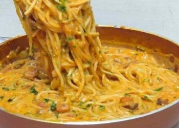 Champignons Spaghetti aus der Pfanne