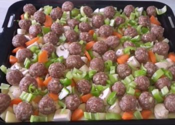 GEMÜSE MIT HACKBÄLLCHEN AUS DEM BACKOFEN IN 15 MINUTEN ZUBEREITET !