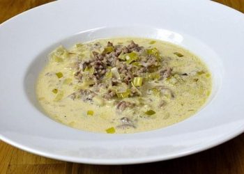 Käse-Lauch-Suppe mit Hackfleisch