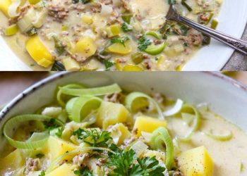 Brokkoli – Käsesuppe mit Hackfleisch und Pilzen