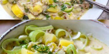 Brokkoli – Käsesuppe mit Hackfleisch und Pilzen