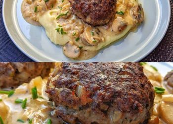 Frikadellen mit Kartoffelbrei und einer Zwiebelrahmsoße