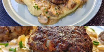 Frikadellen mit Kartoffelbrei und einer Zwiebelrahmsoße