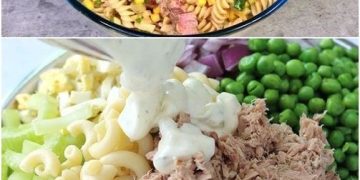 Nudelsalat mit Thunfisch: Dieser Nudelsalat hat’s in sich: vitaminreiches Gemüse, hochwertiges und leicht verdauliches Protein und ein locker leichtes Jogh