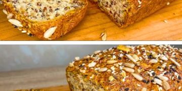 Schnelles Haferflockenbrot zum Frühstück! Kein Mehl, kein Zucker, kein Öl, kein Gluten