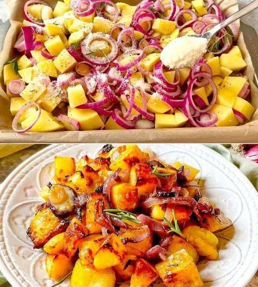 Ofenkartoffeln und Zwiebeln: das Rezept für eine einfache und leckere Beilage