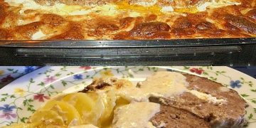 Hackbraten mit Kartoffeln in Sahne