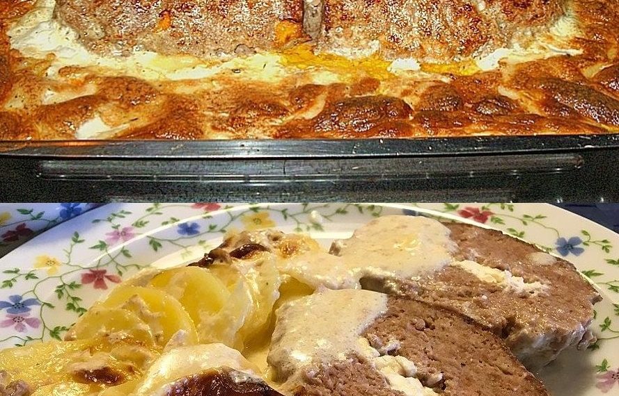 Hackbraten mit Kartoffeln in Sahne