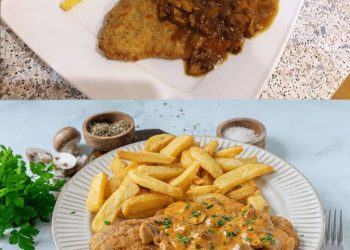 Jägerschnitzel mit Pommes