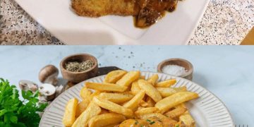 Jägerschnitzel mit Pommes