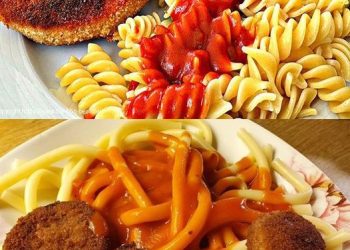DDR Makkaroni mit Tomatensoße und Jägerschnitzel