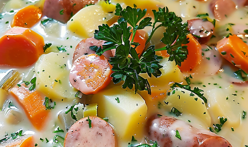 Kohlrabikartoffelmohrrübeneintopf Mlt Wiener Würstchen