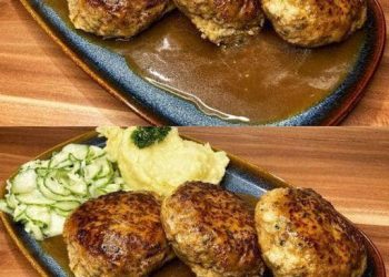 Fleischpflanzerl mit Kartoffelpüree und Gurkensalat