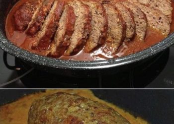 Paprika-Feta-Hackbraten aus dem Backofen mit Tomatensauce