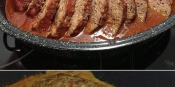 Paprika-Feta-Hackbraten aus dem Backofen mit Tomatensauce