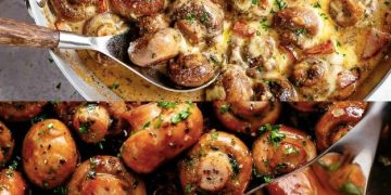 Champignons in leckere Knoblauch Rahmsoße