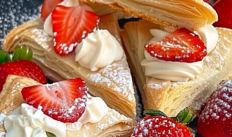 Erdbeerkissen aus Blätterteig, schnell gebacken