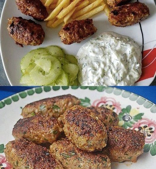 Türkische Hackröllchen mit Gurkenjoghurt und Salat