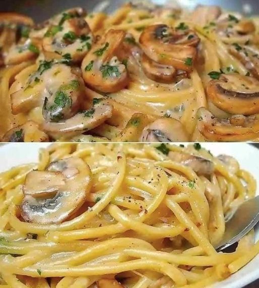Champignons Spaghetti aus der Pfanne