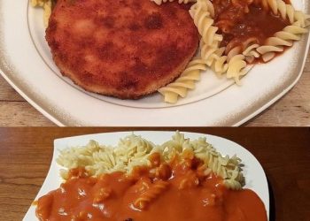 DDR Makkaroni mit Tomatensoße und Jägerschnitzel