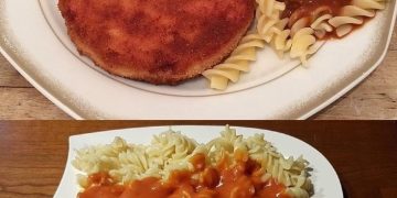 DDR Makkaroni mit Tomatensoße und Jägerschnitzel