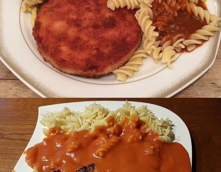 DDR Makkaroni mit Tomatensoße und Jägerschnitzel
