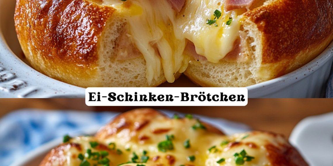 Ei-Schinken-Brötchen: Brötchen aufschneiden und aushöhlen, Schinken, Ei und Käse rein und ab in den Ofen!