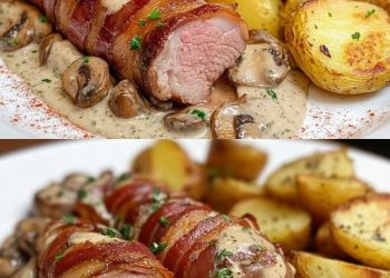 Schweinefilet im Speckmantel mit Champignons, Das Fleisch war super zart!