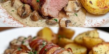 Schweinefilet im Speckmantel mit Champignons, Das Fleisch war super zart!