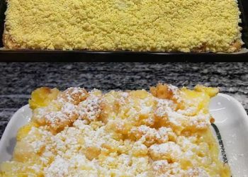 Streuselkuchen mit 2 Packung Vanillepudding und 40 Minuten Backzeit