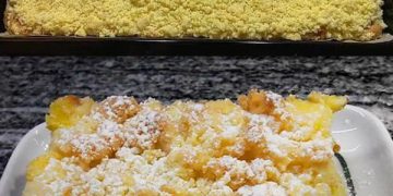 Streuselkuchen mit 2 Packung Vanillepudding und 40 Minuten Backzeit