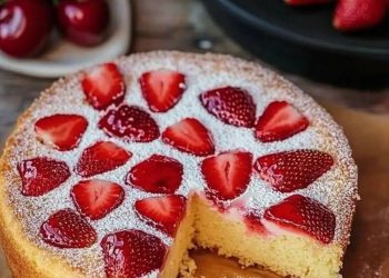 Biskuitkuchen mit Erdbeeren in 5 Minuten ein Tassenrezept