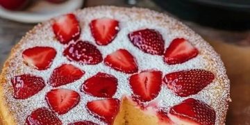Biskuitkuchen mit Erdbeeren in 5 Minuten ein Tassenrezept