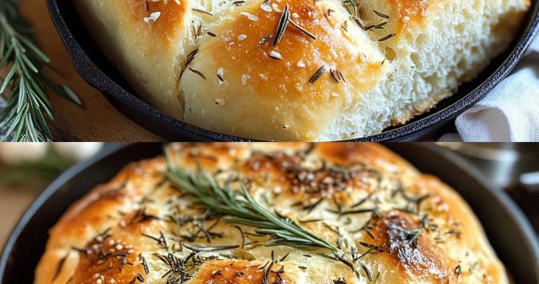 Rustikales Rosmarin-Knoblauch-Brot ohne Kneten